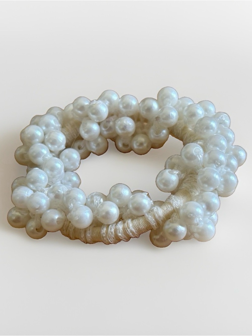 White Faux Pearl Cluster Hair Scrunchie Bridal Coquette Balletcore Ponytail Hold